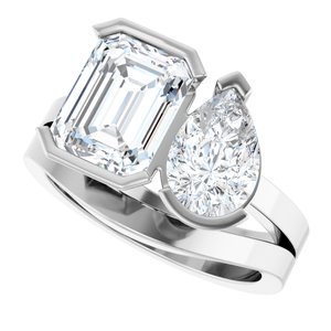14K White 9 x 6 mm Pear Two-Stone Engagement Ring Mounting