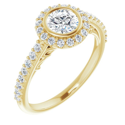 Bezel-Set Halo-Style Engagement Ring