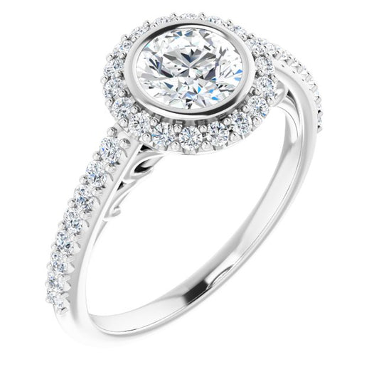 Bezel-Set Halo-Style Engagement Ring