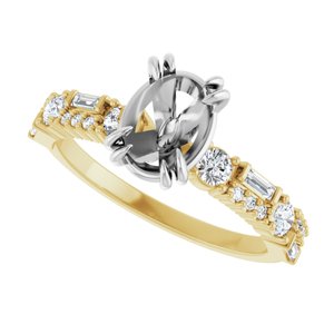 14K Yellow/White 8 x 6 mm Oval 3/8 CTW Natural Diamond Semi-Set Engagement Ring
