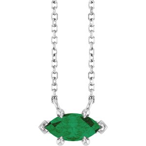 14K White 8x4 mm Natural Emerald 18" Necklace