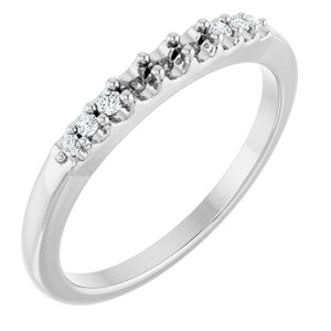 14K White 2 mm Round 3-Stone .06 CT Natural Diamond Semi-Set Stackable Family Ring