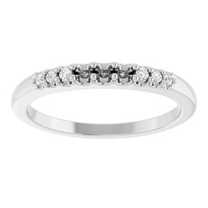 14K White 2 mm Round 3-Stone .06 CT Natural Diamond Semi-Set Stackable Family Ring