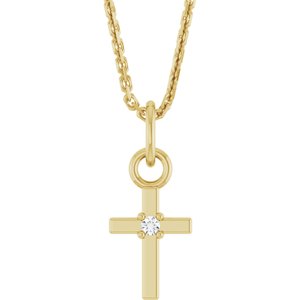 14K Yellow .005 CT Natural Diamond Cross 16" Necklace