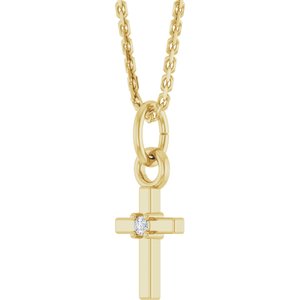 14K Yellow .005 CT Natural Diamond Cross 16" Necklace