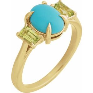 14K Yellow Natural Turquoise & Natural Peridot Ring