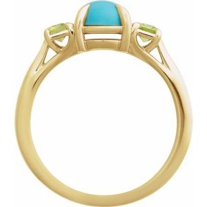 14K Yellow Natural Turquoise & Natural Peridot Ring