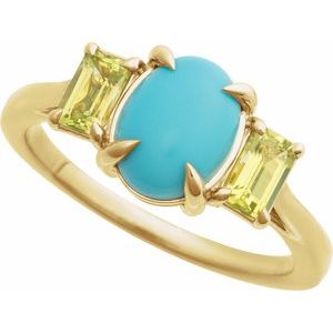 14K Yellow Natural Turquoise & Natural Peridot Ring