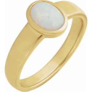 14K Yellow Lab-Grown White Opal Cabochon Ring