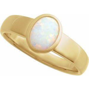 14K Yellow Lab-Grown White Opal Cabochon Ring