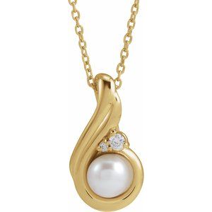 14K Yellow Cultured Akoya Pearl & .04 CTW 5mm :: 0.04 CTW 16-18" Necklace