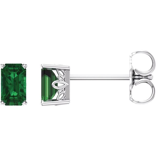 Emerald 4-Prong Scroll Setting? Stud Earrings