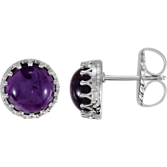 Round Cabochon Crown Earrings