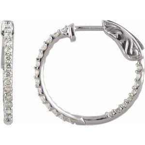 14K White 1/2 CTW Natural Diamond Inside-Outside 19 mm Hinged Hoop Earrings