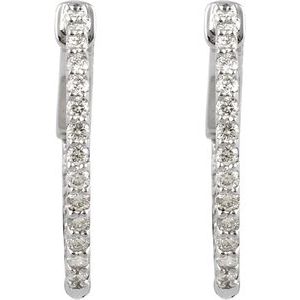 14K White 1/2 CTW Natural Diamond Inside-Outside 19 mm Hinged Hoop Earrings