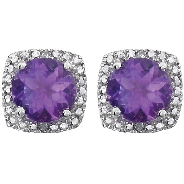 Round 4-Prong Halo-Style Birthstone Stud Earrings