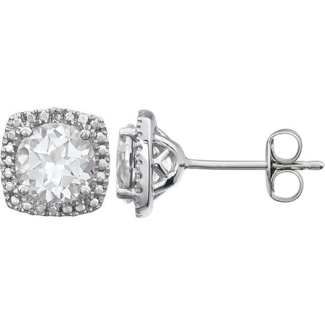 Round 4-Prong Halo-Style Birthstone Stud Earrings