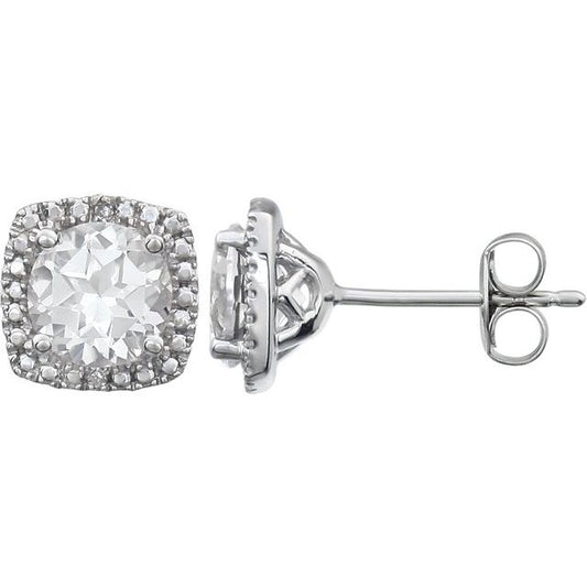 Round 4-Prong Halo-Style Birthstone Stud Earrings