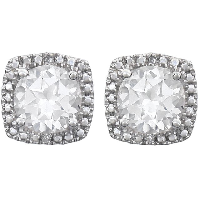 Round 4-Prong Halo-Style Birthstone Stud Earrings