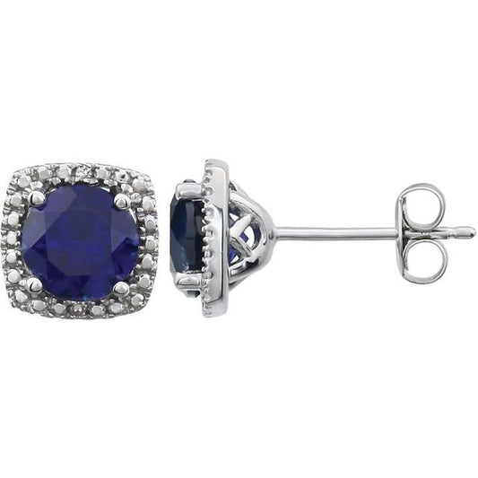 Round 4-Prong Halo-Style Birthstone Stud Earrings