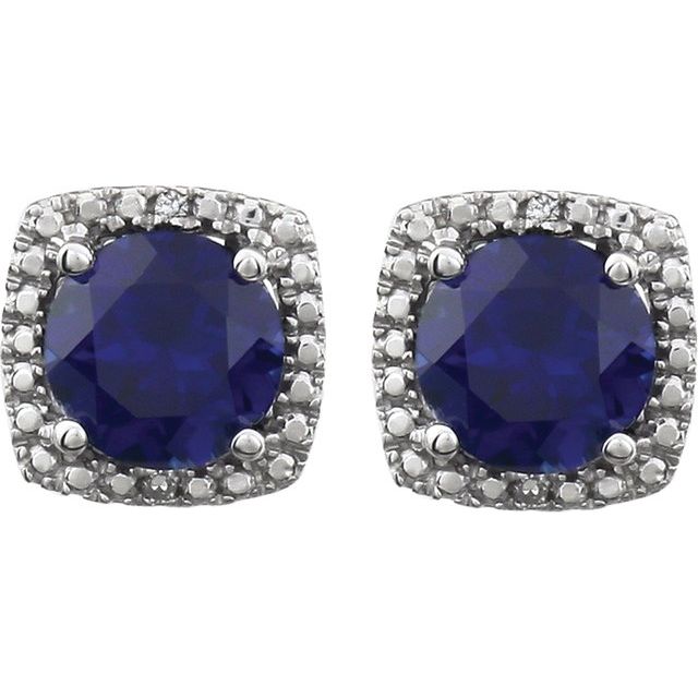 Round 4-Prong Halo-Style Birthstone Stud Earrings
