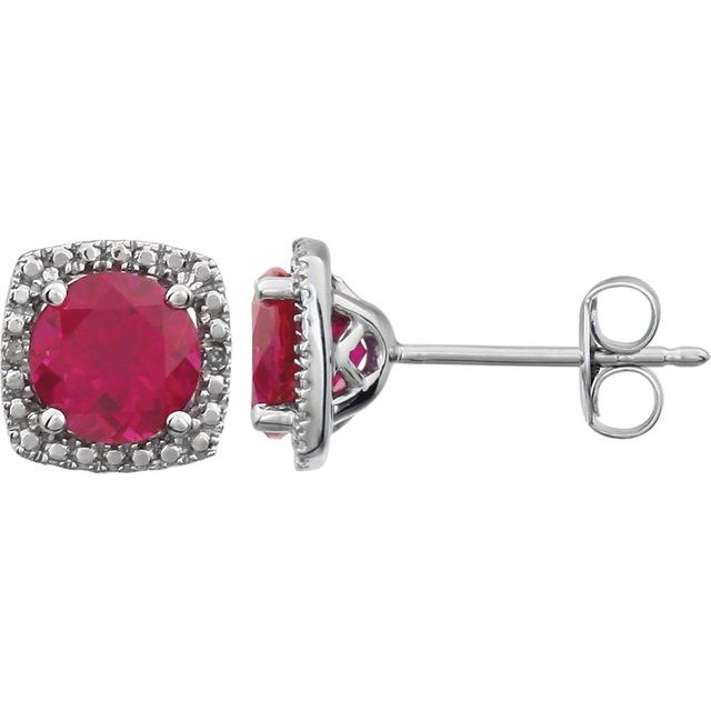 Round 4-Prong Halo-Style Birthstone Stud Earrings