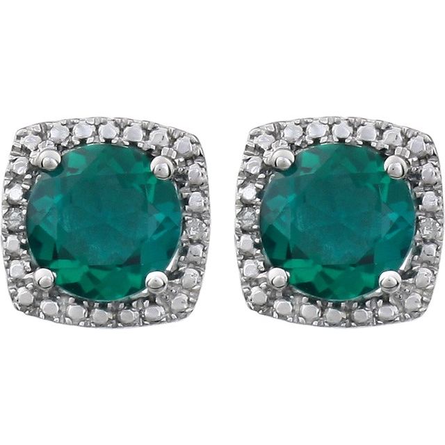 Round 4-Prong Halo-Style Birthstone Stud Earrings