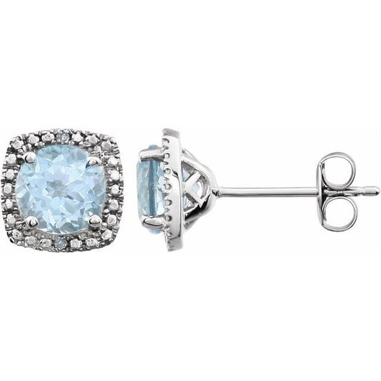 Round 4-Prong Halo-Style Birthstone Stud Earrings