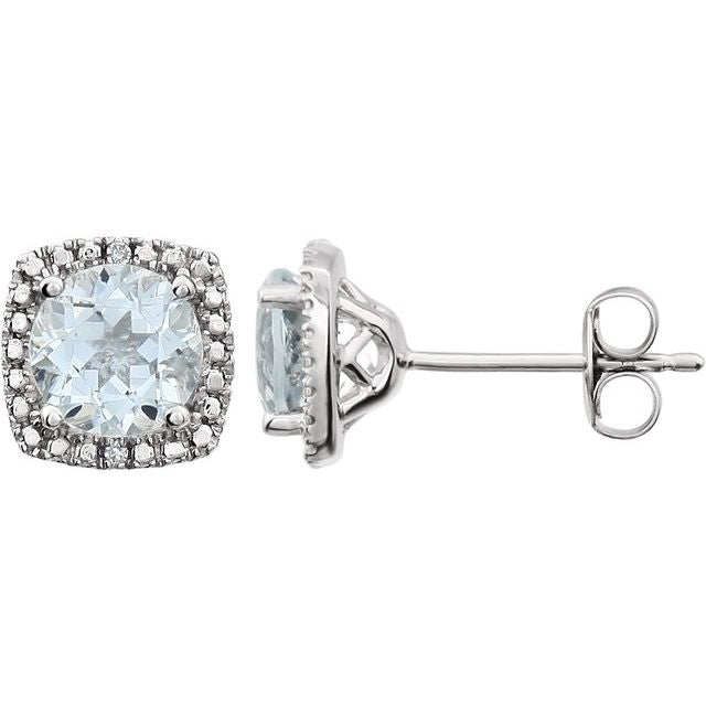 Round 4-Prong Halo-Style Birthstone Stud Earrings
