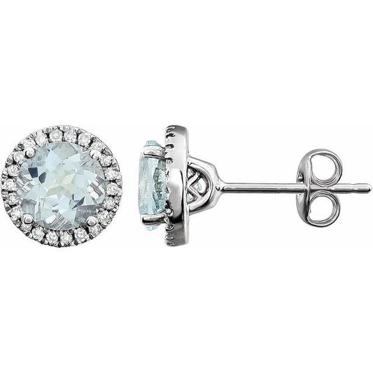 Round 4-Prong Halo-Style Birthstone Earrings