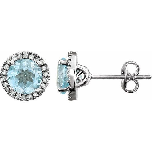 Round 4-Prong Halo-Style Birthstone Earrings