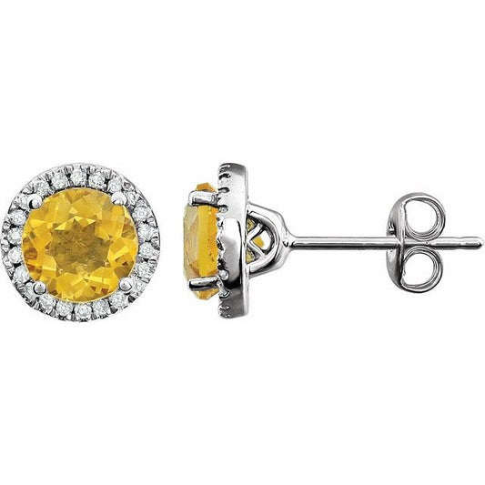 Round 4-Prong Halo-Style Birthstone Earrings