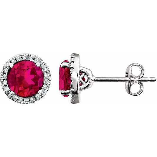 Round 4-Prong Halo-Style Birthstone Earrings