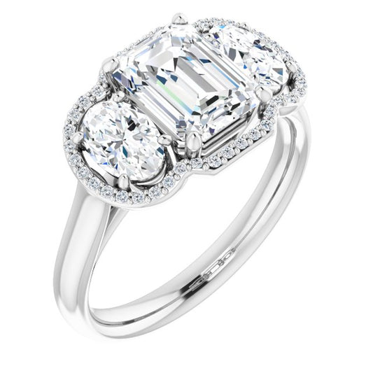 Three-Stone Halo-Style Engagement Ring