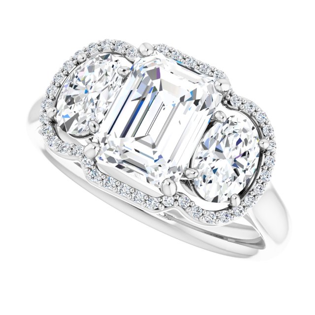 Three-Stone Halo-Style Engagement Ring