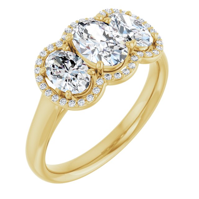 Three-Stone Halo-Style Engagement Ring