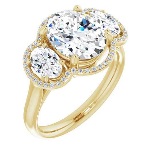 Three-Stone Halo-Style Engagement Ring