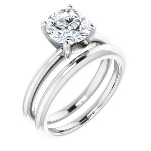 14K White  7.4 mm Round Solitaire Engagement Ring Mounting