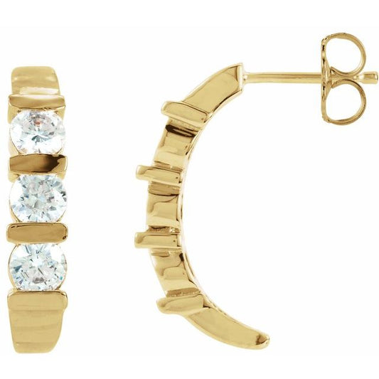 Three-Stone J-Hoop Earrings