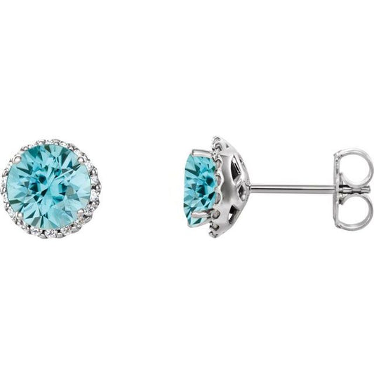 Round 4-Prong Halo-Style Earrings