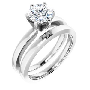 14K White 6.5 mm Round Solitaire Engagement Ring Mounting