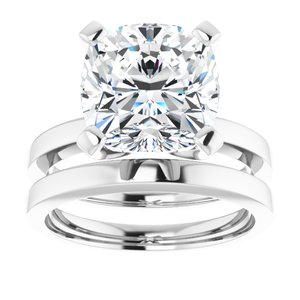 14K White 10x10 mm Cushion Solitaire Engagement Ring Mounting