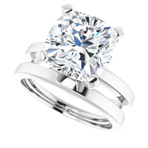 14K White 10x10 mm Cushion Solitaire Engagement Ring Mounting