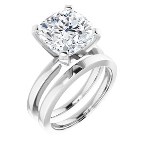 14K White 10x10 mm Cushion Solitaire Engagement Ring Mounting