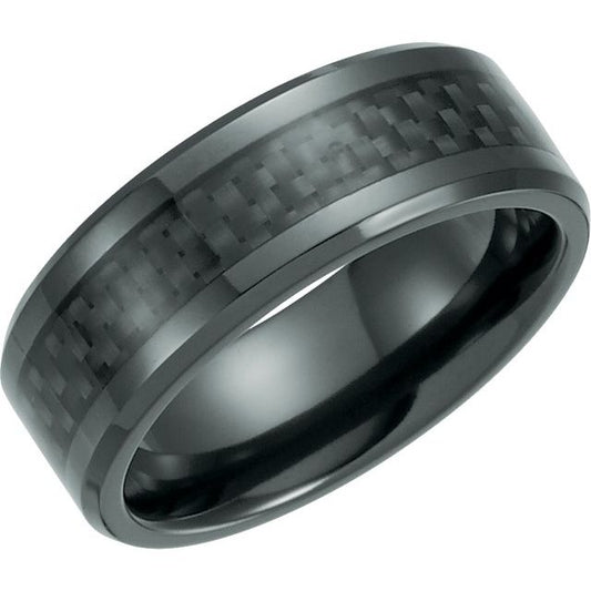 Black Titanium Beveled Edge Band with Carbon Fiber Inlay