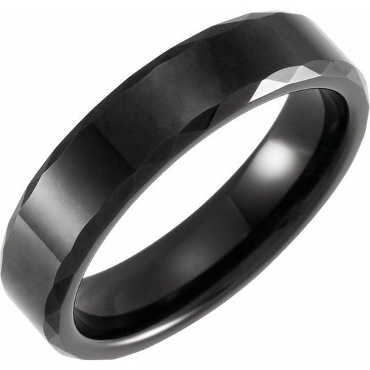 Tungsten Faceted Beveled Edge Band