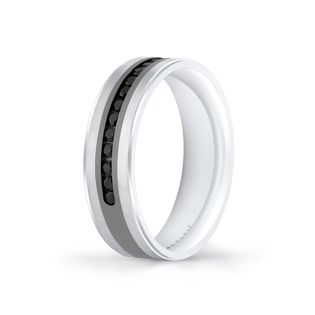 Heritage Two Tone Brushed Mens Band with Black Diamonds - Nathan